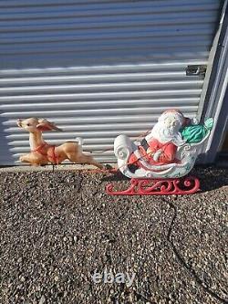 Vintage Grand Venture Santa And Sleigh With Reindeer Blow Mold With Lights