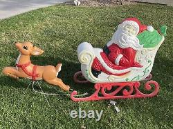 Vintage Grand Venture Santa And Sleigh With Reindeer Blow Mold With Lights