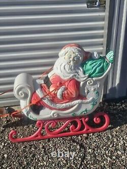Vintage Grand Venture Santa And Sleigh With Reindeer Blow Mold With Lights