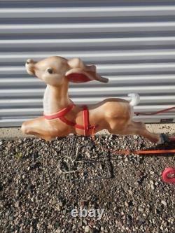 Vintage Grand Venture Santa And Sleigh With Reindeer Blow Mold With Lights