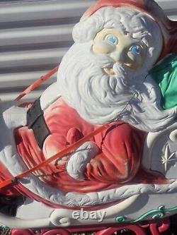Vintage Grand Venture Santa And Sleigh With Reindeer Blow Mold With Lights