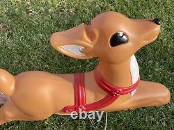 Vintage Grand Venture Santa And Sleigh With Reindeer Blow Mold With Lights