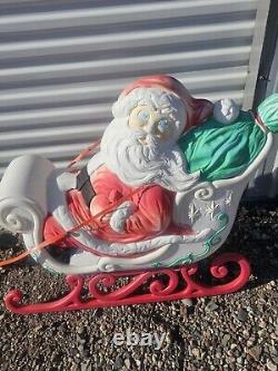 Vintage Grand Venture Santa And Sleigh With Reindeer Blow Mold With Lights