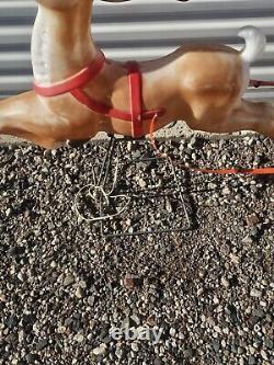 Vintage Grand Venture Santa And Sleigh With Reindeer Blow Mold With Lights