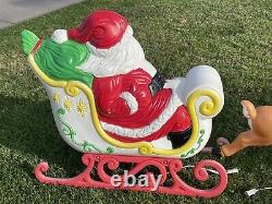 Vintage Grand Venture Santa And Sleigh With Reindeer Blow Mold With Lights