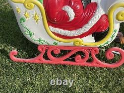 Vintage Grand Venture Santa And Sleigh With Reindeer Blow Mold With Lights