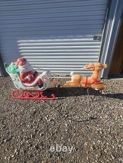 Vintage Grand Venture Santa And Sleigh With Reindeer Blow Mold With Lights