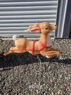 Vintage Grand Venture Santa And Sleigh With Reindeer Blow Mold With Lights