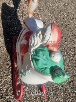 Vintage Grand Venture Santa And Sleigh With Reindeer Blow Mold With Lights