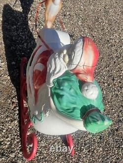 Vintage Grand Venture Santa And Sleigh With Reindeer Blow Mold With Lights