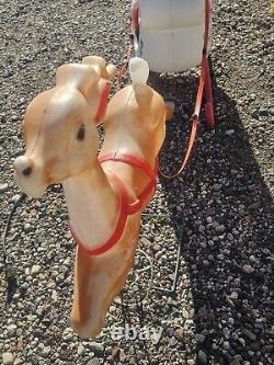 Vintage Grand Venture Santa And Sleigh With Reindeer Blow Mold With Lights
