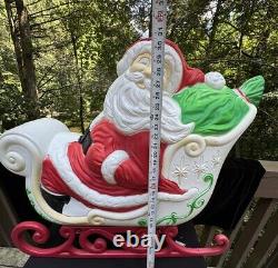 Vintage Grand Venture Santa And Sleigh With Reindeer Blow Mold With Lights Rare