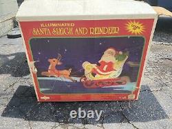 Vintage Grand Venture Santa Blowmold Sleigh + 1 Reindeer RARE