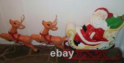 Vintage Grand Venture Santa Blowmold Sleigh + 2 Reindeer RARE HTF FREE SHIPPING