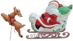 Vintage Grand Venture Santa Claus Sleigh & 1 Reindeer Christmas Blow Mold