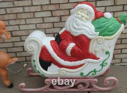 Vintage Grand Venture Santa Claus Sleigh & 1 Reindeer Christmas Blow Mold