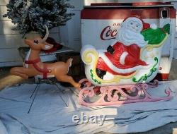 Vintage Grand Venture Santa Claus Sleigh 1 Reindeer Christmas Blow Mold Light