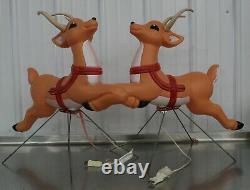 Vintage Grand Venture Santa Claus Sleigh 2 Reindeer Christmas Blow Mold Light