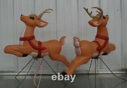 Vintage Grand Venture Santa Claus Sleigh 2 Reindeer Christmas Blow Mold Light