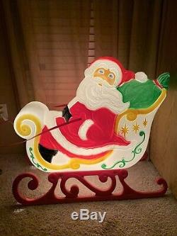 Vintage Grand Venture Santa Sleigh Reindeer Blow Mold Christmas + 2 Reindeer