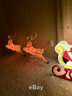 Vintage Grand Venture Santa Sleigh Reindeer Blow Mold Christmas + 2 Reindeer
