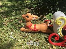 Vintage Grand Venture Santa Sleigh & Reindeer Blow Mold Plastic Yard Decoration