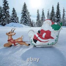 Vintage Grand Venture Santa Sleigh Reindeer Christmas Blow Mold Full Size Decor