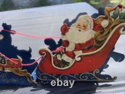 Vintage Hallmark 1940s Pop Out Santa, Sleigh With Reindeer. Complete Good Cond