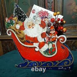 Vintage Hallmark Santa 9pc Cardboard 3D Sleigh 8 Eight Reindeer for Cards/candy