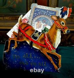 Vintage Hallmark Santa 9pc Cardboard 3D Sleigh 8 Eight Reindeer for Cards/candy