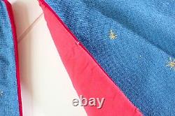Vintage Handmade Needlepoint Christmas Tree Skirt Santa In Sleigh With Reindeer B