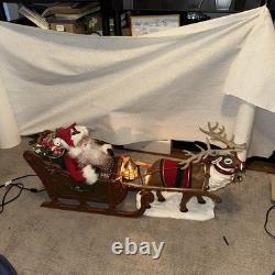 Vintage Holiday Creation Animated Christmas Santa On Sleigh Reindeer No music