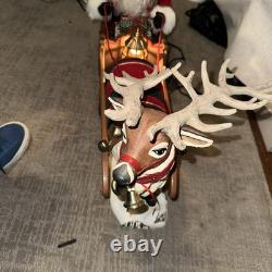 Vintage Holiday Creation Animated Christmas Santa On Sleigh Reindeer No music