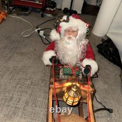 Vintage Holiday Creation Animated Christmas Santa On Sleigh Reindeer No music