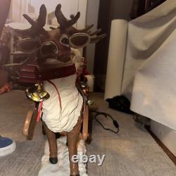Vintage Holiday Creation Animated Christmas Santa On Sleigh Reindeer No music