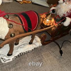 Vintage Holiday Creation Animated Christmas Santa On Sleigh Reindeer No music