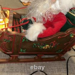 Vintage Holiday Creation Animated Christmas Santa On Sleigh Reindeer No music