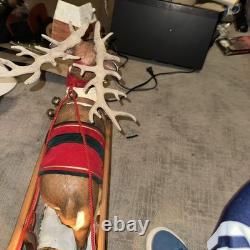 Vintage Holiday Creation Animated Christmas Santa On Sleigh Reindeer No music