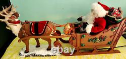 Vintage Holiday Creation Animated Musical Christmas Santa On Sleigh Reindeer