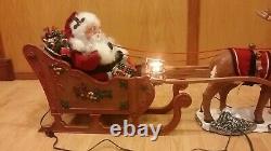 Vintage Holiday Creations Animated Reindeer, And Santa Claus In Sleigh