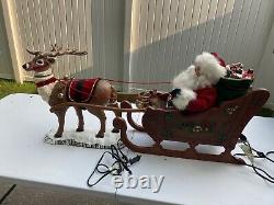 Vintage Holiday Creations Animated Reindeer And Santa On Sleigh