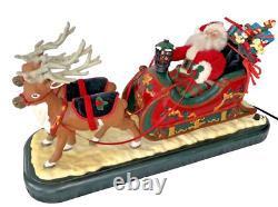 Vintage Holiday Creations Musical Animated Santa with Reindeer & Sleigh 1995