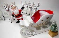 Vintage Holland Mold Ceramic Santa Sleigh and 9 Reindeer Christmas Rudolph