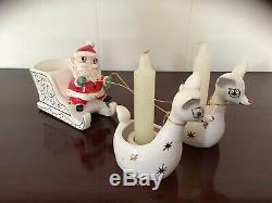 Vintage Holt Howard Santa And Sleigh With Two Reindeer Candle Holders