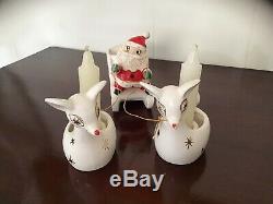 Vintage Holt Howard Santa And Sleigh With Two Reindeer Candle Holders