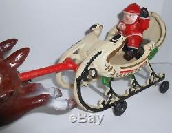 Vintage Hubley Cast Iron Christmas Santa's Sleigh & 2 Reindeer Missing Reins