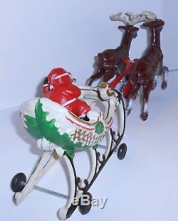 Vintage Hubley Cast Iron Christmas Santa's Sleigh & 2 Reindeer Missing Reins