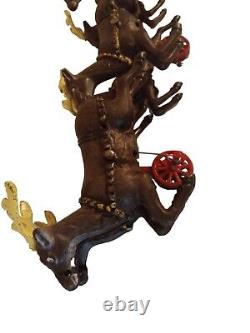Vintage Hubley Style Cast Iron Christmas Sleigh 8 Reindeer toys