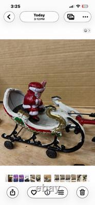 Vintage Hubley (unverified) Cast Iron Santa Sleigh with 8 reindeer