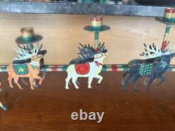 Vintage Husna Imports Large Metal Christmas Candelabra Santa Sleigh Reindeer